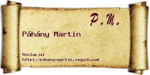 Páhány Martin névjegykártya